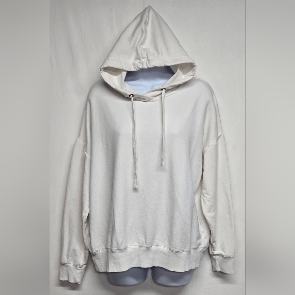Buffalo L White Hoodie Long Sleeve Pullover Drop Shoulder Sleeve